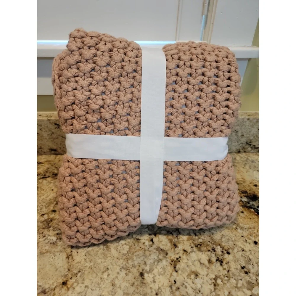 POTTERY BARN BAYSIDE SEED STITCH CHUNKY KNIT THROW BLANKET 44 X 56